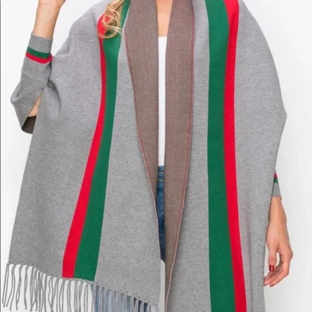 Poncho Gray Color with Red and Green Stripe GUCCI VIBE